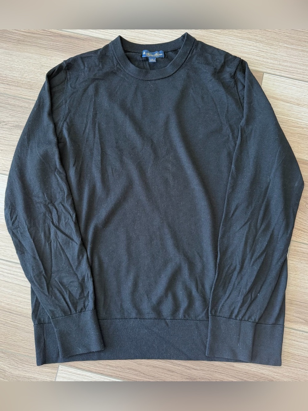 Brooks Brothers Black Merino Wool Crewneck Sweater